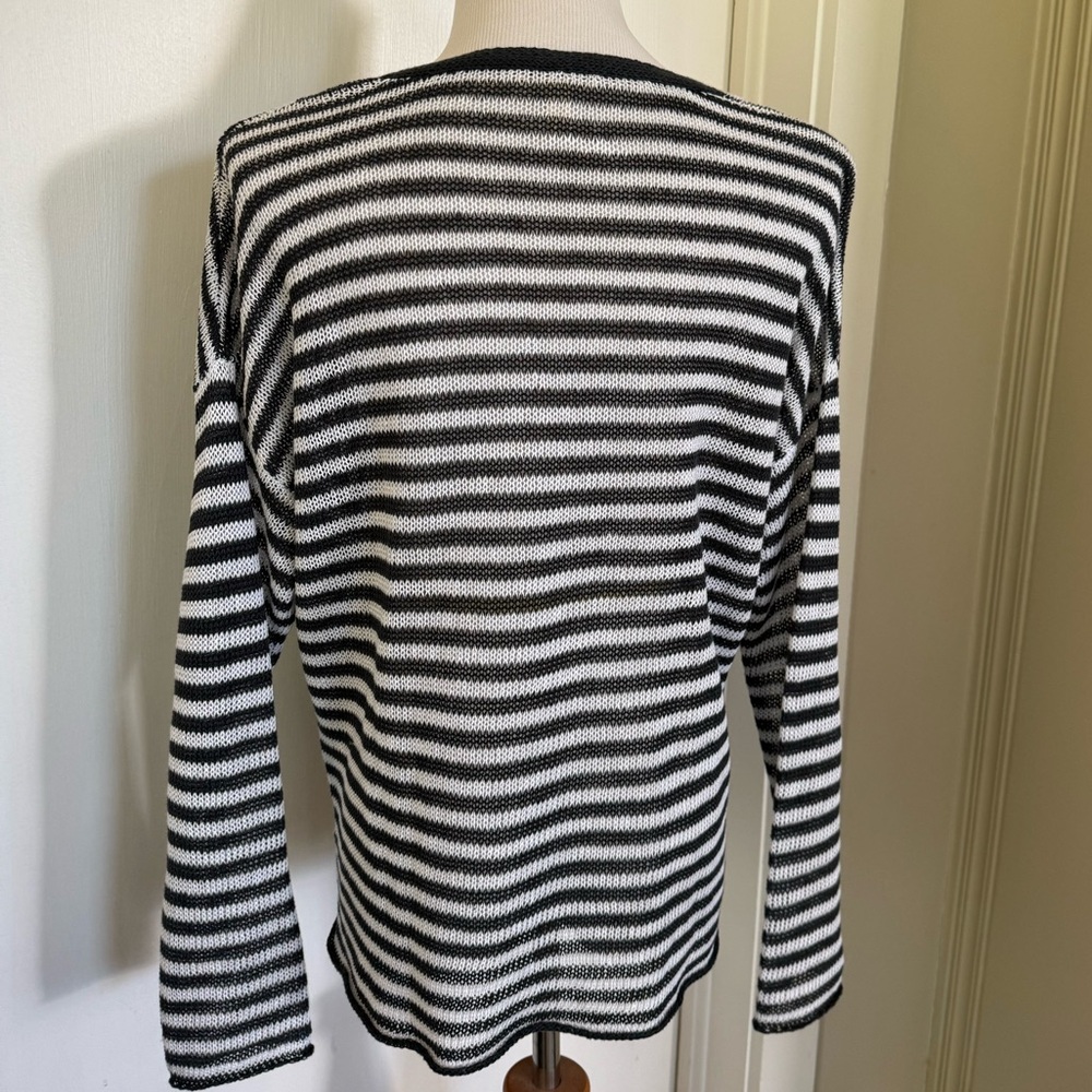 Eileen Fisher navy & white striped linen sweater - Picture 3 of 5
